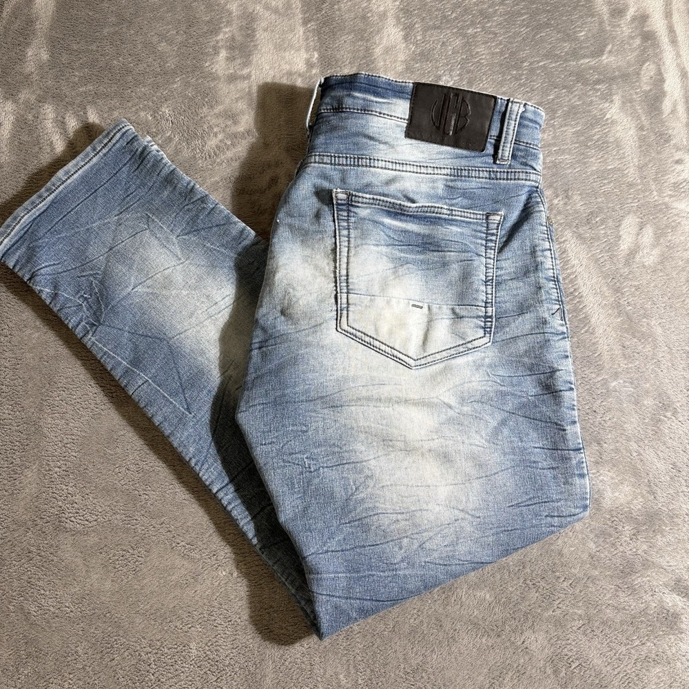 Vintage Genes Jeans Men's 34x30 Light Wash Slim Tapered Fit Bleached Flawed
